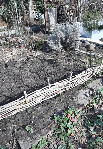 Beetbegrenzung im Kleingarten bauen - Zweige und Routen flechten